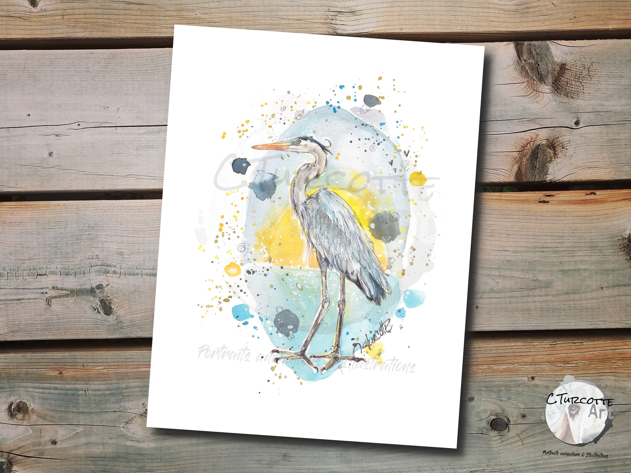 dessin de héron bleu